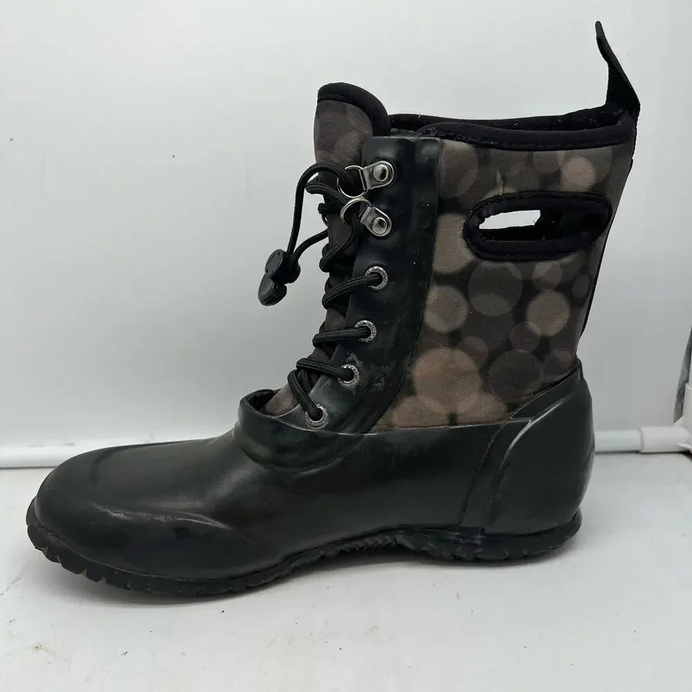 Bogs Boots Youth 4 Sidney Gray Black Lace Up Waterproof Neoprene Rain Snow